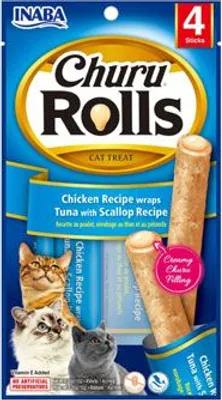 Obrázok produktu pre INABA Churu Rolls recept na kuracie závitky s receptom na tuniaka s mušľou - pochúťky pre mačky - 4x10 g