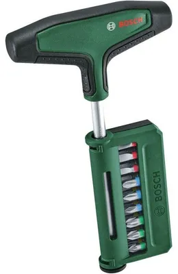 Produktbild von Schraubendreher-Set, 19-teilig, T-Griff, Bosch, 100 mm Schaft, Magnetischer Bithalter, Ergonomischer Griff