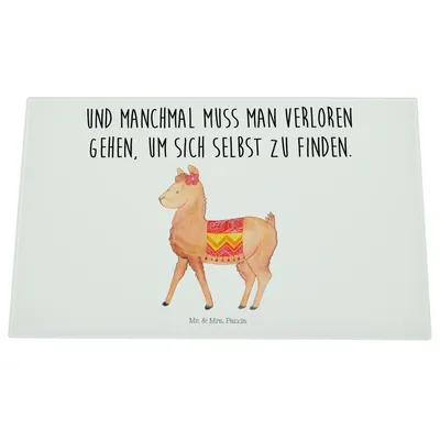 Produktbild von Mr. & Mrs. Panda schneidbrett Alpaka Stolz - Weiß - Geschenk, Schneidebrett Glas, Schneidplatte, Lama, Schneideplatte, Aus, Glasschneidebrett