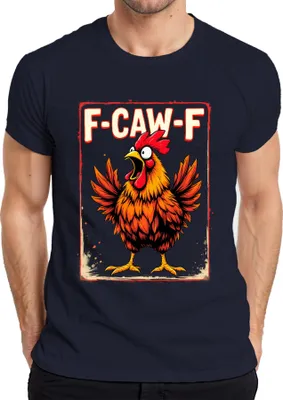 Immagine prodotto di F-CAW-F divertente gallo cartone animato fattoria dicendo sarcasmo vintage t-shirt da uomo, navy, M