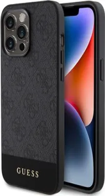 Produktbild von Guess Polyurethan4G Stripe MagSafe Case für iPhone 15 Pro Max schwarz
