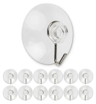 Produktbild von Saugnapfhaken, 12 Stück, mit Saugnapf Ø 40 mm und Metallhaken, transparent, multifunktionale Haken für Bad, Küche, Wandfliesen, Fenster, Spiegel, Saugnapfhaken-Set, universelle Wandhaken, selbstklebende Saugnäpfe, Handtuchhaken