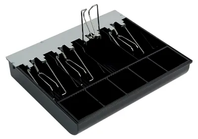 Produktbild von Geldkassette für Kassenschublade, Federstahlverschlüsse, 30x25x6, verstellbare Münz- und Scheinfächer