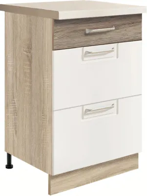 Productafbeelding van Keukenonderkast - ECONO 9D - onderkast 50 cm met 3 lades, wit hoogglans
