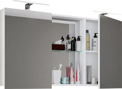 Immagine prodotto di Armadio bagno senza tempo | Dimensioni ca. H. 59 x W. 112 cm D. 12 cm | Due porte con vano portaoggetti | Armadio a specchio - Budasi