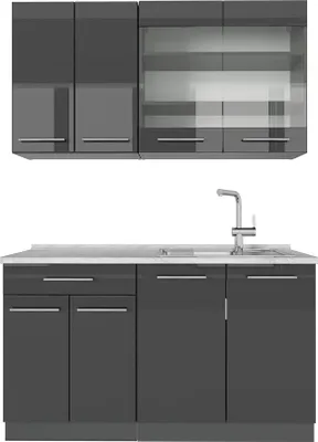 Produktbild von Singleküche Vicco Fame-Line Anthrazit Hochglanz 140 cm , AP Marmor, Model 57133
