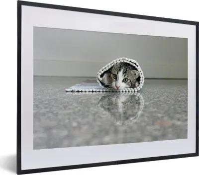 Produktbild von MuchoWow® MuchoWow® Gerahmtes Poster Katze - Teppich - Boden 40x30 cm - Poster mit zchwarzem Bilderrahmen - Bilderrahmen - Poster im Rahmen