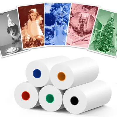 Productafbeelding van 5 rollen thermisch papier voor kindercamera, 5 kleuren 57 x 25 mm