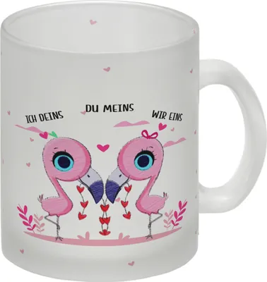 Produktbild von Flamingo Pärchen Glas Tasse mit Spruch