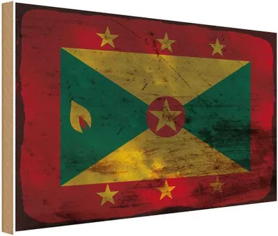 Produktbild von vianmo Holzschild 20x30 cm Grenada Rost Flagge Fahne Wappen