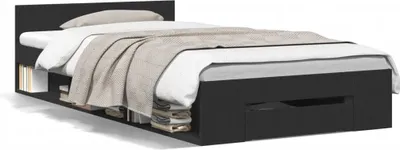 Produktbild von Design Bettgestell mit Schublade Schwarz 100x200 cm Holzwerkstoff, Klassische Betten 2024 Neu