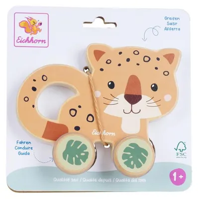 Produktbild von Eichhorn Baby Schiebetier Jaguar - Nachzieh- und Schiebespielzeug mit Griffloch,