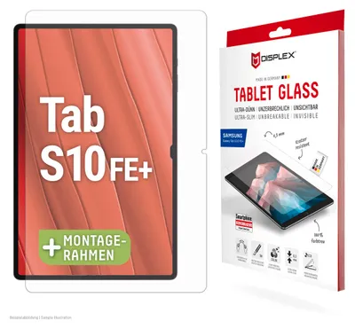Produktbild von Displex Tablet Glass (9H) für Samsung Galaxy Tab S10 FE+, Eco-Montagerahmen L-Form, unzerbrechlich, Klare Bildschirmschutzfolie, 9H, 1 Stück(e)