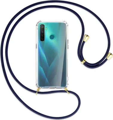 Produktbild von Handykette Backcover-Schutzhülle mit Band (Metall goldfarben) für Realme 5 Pro - dunkelblau