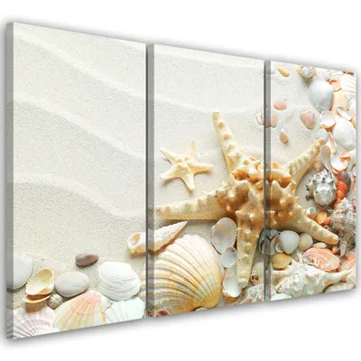 Produktbild von Triptychon auf leinwand landschaften - beige 60x40 cm Feeby beige wandbild bereit zum aufhängen