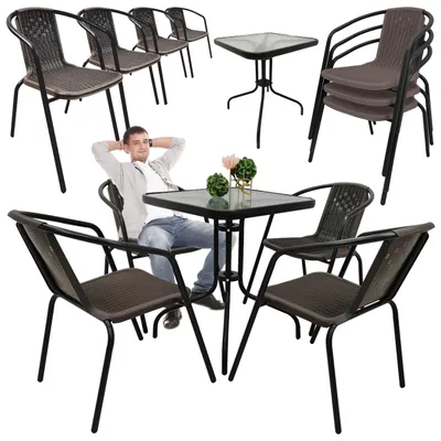 Zdjęcie produktu dla Zestaw mebli ogrodowych taras balkon stół 60x60 + 4x krzesła Loretto brąz