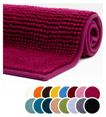 Produktbild von Badteppich aus 100% Polyester - Mikrofaser, Serie Chile, 60 x 100 cm, waschbar bis 30 Grad, geeignet für Fußbodenheizung, Farbe: cyclam