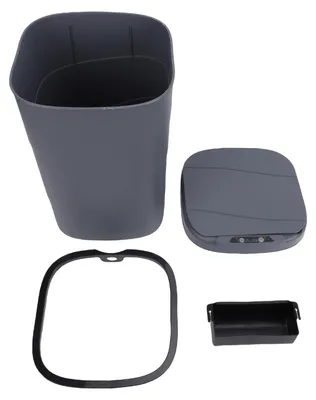 Imagen del producto de Contenedor de basura con sensor de movimiento, 18 litros, cubo de basura automático sin contacto con anillo de presión luminoso azul, ideal para baño, cocina o sala de estar, color gris