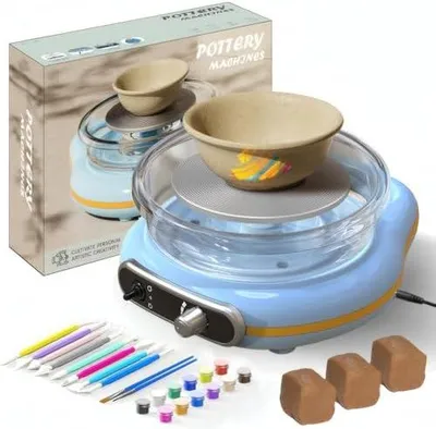 Imagen del producto de Kit de torno de alfarería con pedal, velocidad ajustable hasta 200 RPM, ideal para principiantes y proyectos de bricolaje, apto para todas las edades