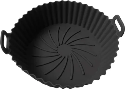 Produktbild von Silikon-Luftfritteusen-Einlage, rund, antihaftbeschichtet, Luftfritteusenkorb, hochtemperaturbeständig, Backform mit Ölablaufrillen