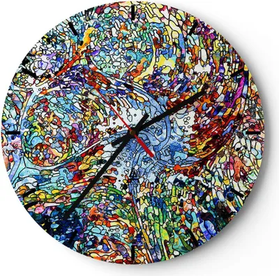 Produktbild von Wanduhr - Rund - Glasuhr - Abstraktion modern - 30x30cm - Schleichendes Uhrwerk - Lautlos - zum Aufhängen bereit - Dekoration Modern - Wanddekoration aus Glas - C3AR30x30-4045