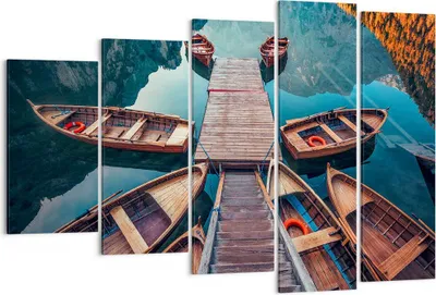 Produktbild von Bild auf Leinwand - Leinwandbild - Berge Boot Wasser - 150x100cm - Wand Bild - Wanddeko - Leinwanddruck - Bilder - Kunstdruck - Wanddekoration - Leinwand bilder - Wandkunst - EG150x100-3971