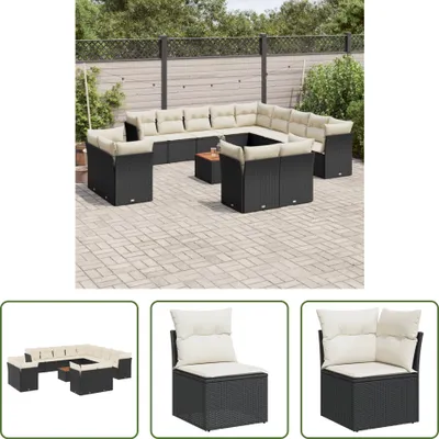 Produktbild von The Living Store 14-tlg. Garten-Sofagarnitur mit Kissen Schwarz Poly Rattan