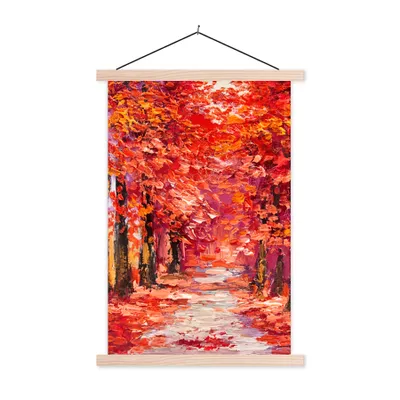 Produktbild von MuchoWow® Textilposter Gemälde - Bäume - Herbst - Ölgemälde 60x90 cm mit holzfarbenen Rahmen - Textil