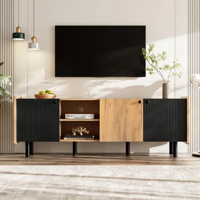 Productafbeelding van TV-kast - TV-meubel - TV-dressoir - Opbergkast - Mediameubel - Modern Design - 160 cm Zwart