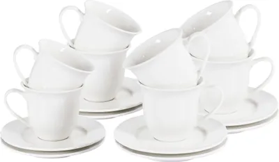 Obrázek produktu pro BELIANI Sada 8 šálků s podšálky bílý porcelán kaolin lesklý povrch pro 8 osob šálky na čaj klasický design kuchyně jídelna