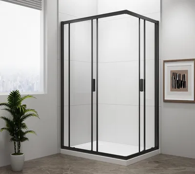 Produktbild von Polysan EASY BLACK Duschabtrennung Rechteck 900x800mm, Klarglas