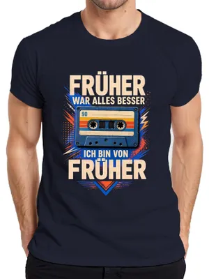Immagine prodotto di "Prima era meglio". T-shirt da uomo, colore blu navy, con scritta sarcastica. Taglia S