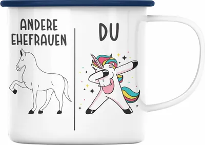 Produktbild von Trendation - Beste Ehefrau Emaille Tasse Geschenk Sprüche Geburtstagsgeschenk Geburtstag (Blau)