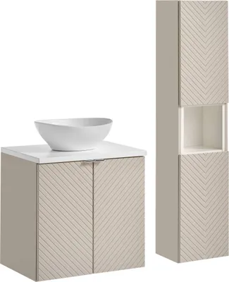Obrázek produktu pro Koupelnová sestava 60 cm skříňka s umyvadlem a sloupem kašmírová