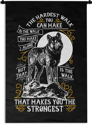 Produktbild von MuchoWow® Wandteppich Wandbehang Wolf - Retro - Briefe - Zitat 120x180 cm Tapisserie Dekoration Wandtuch - Schlafzimmer - Dekorationen für das Haus
