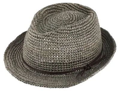 Fiebig Crochet Trilby Raffiastroh Lederoptik-Band  in grau