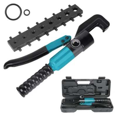 Imagen del producto de Alicate hidráulico manual para crimpar, con una fuerza de 8 toneladas, matrices intercambiables, color azul