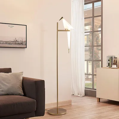 Stehlampe, gold, Vogel-Design, LED, 3000 K, Acryl, Metallfuß, 155 cm
