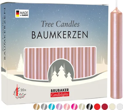 Produktbild von BRUBAKER Baumkerzen Wachs - Weihnachtskerzen für Weihnachtspyramiden und Schwibbögen - Pyramidenkerzen Christbaumkerzen, 20 Stück, Roségold