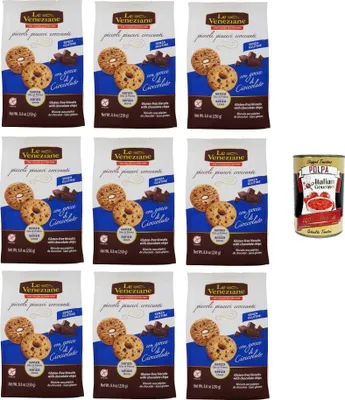 Produktbild von Le Veneziane Frollini con gocce di cioccolato senza glutine Mürbeteigkekse mit glutenfreien Schokoladenstückchen 9x 250gr+ Italian Gourmet Polpa di Pomodoro 400g