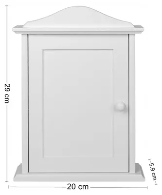 Productafbeelding van Houten sleutelkast met deur, 6 haken, wit, voor wandmontage