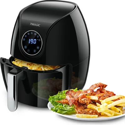 Produktbild von 7MAGIC Heißluftfritteuse 1500W, Luftfritteuse Airfryer mit 4L Antihaft-Frittierkorb, LCD Display, 60 Min timer, 80–200 °C, Heissluftfritteuse Friteuse Heissluft für Fritteuse ohne Öl, Grillen, Braten