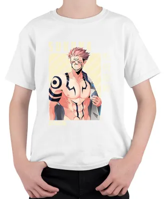 Productafbeelding van Sukuna Jujutsu Kaisen, vloekkoning, getatoeëerd, spieren, anime, cadeau, uni, kinder T-shirt, wit, maat 116