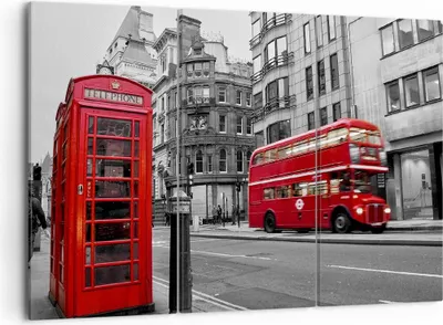 Produktbild von Bild auf Leinwand - Leinwandbild - Bus Telefon Straße - 105x70cm - Wand Bild - Wanddeko - Leinwanddruck - Bilder - Kunstdruck - Wanddekoration - Leinwand bilder - Wandkunst - CE105x70-2674