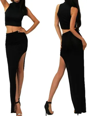 Produktbild von Bleistiftrock - Rock mit Schlitz - Taillierter Maxi-Rock - Eng anliegender Damenrock - 96 cm - Taillierter Rock Bodycon - Schwarz