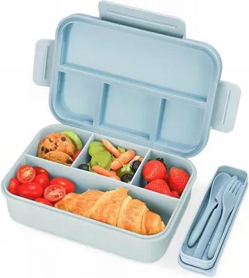 Produktbild von Blaue 1300ml Lunchbox mit 4 Fächern für Kinder und Erwachsene