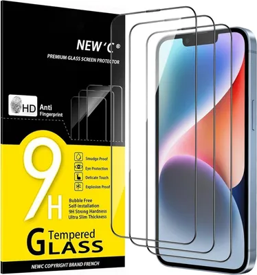 Immagine prodotto di NEW'C 3 pezzi di vetro protettivo a schermo intero per iPhone 14 13 Pro 6,1 pollici nero