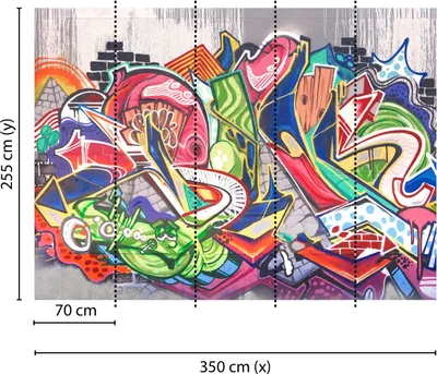 Produktbild von Tadessi Fototapete | Graffiti | 3.50 m x 2.55 m | Bunt | Grau | Wandbild | Digitaldruck