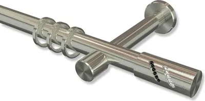 Produktbild von Interdeco Gardinenstange, Vorhangstange Edelstahl-Optik Modell Prestige Zoena, 20 mm Ø 1-läufig, 280 cm (geteilt)