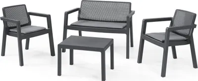 Produktbild von Keter Lounge Set Emily 7-teilig, 2 Sessel + 2er Sofa + 1 Tisch + 3 Sitzauflagen, graphit